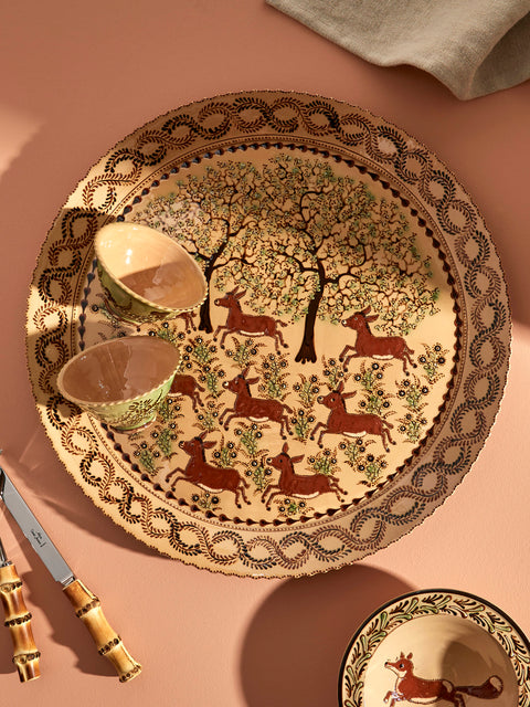 Poterie d’Évires - Donkeys Hand-Painted Ceramic Extra Large Round Platter - Cream - ABASK