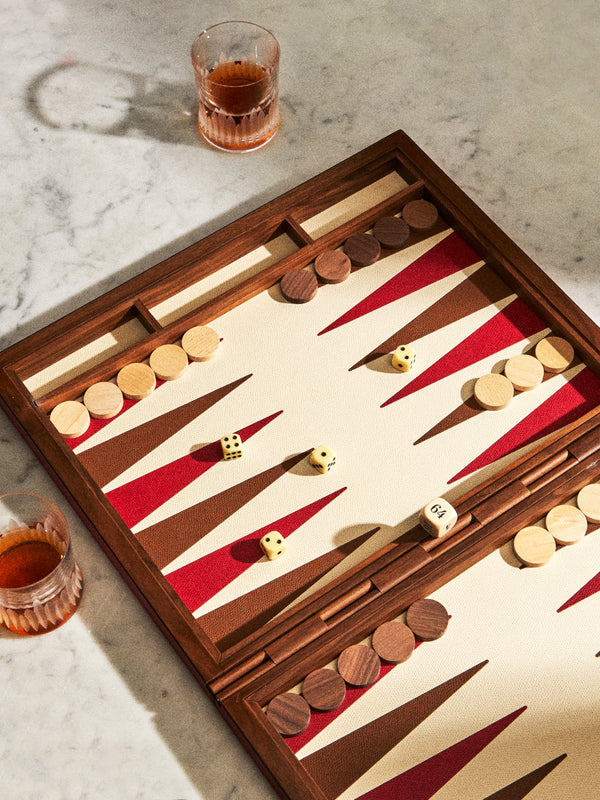 Giobagnara - Leather Backgammon Set - Red - ABASK