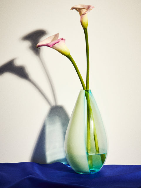 Antique and Vintage - 1970s Striped Murano Glass Vase (11.5in/29cm) - White - ABASK