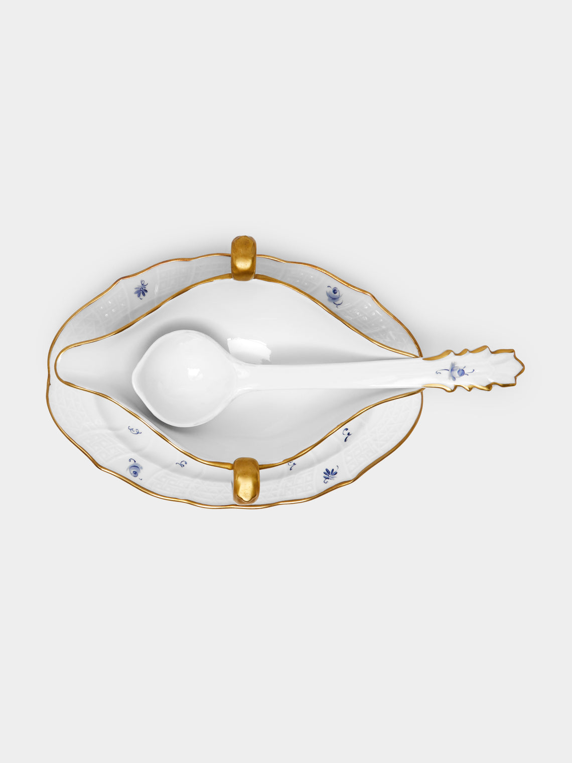 Antique and Vintage - 1960s Lorenz Hutschenreuther Hand-Painted Porcelain Sauce Boat with Spoon -  - ABASK