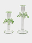 Alya Tannous - | Set of 2 | Palm Tree Hand-Blown Glass Candlesticks - Green - ABASK - 