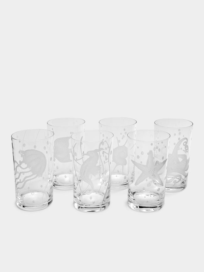 Artel - Frutti di Mare Hand-Engraved Crystal Tall Tumblers (Set of 6) -  - ABASK - 