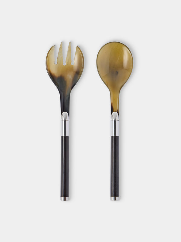 San Lorenzo - 1981 Afra and Tobia Scarpa Sterling Silver, Ebony and Horn Salad Servers (Set of 2) - Silver - ABASK - 