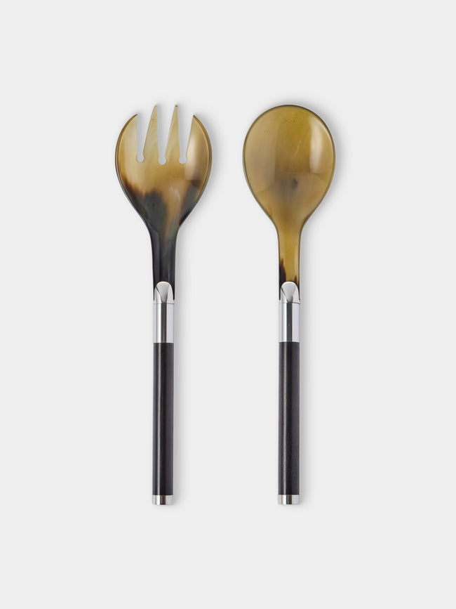 San Lorenzo - 1981 Afra and Tobia Scarpa Sterling Silver, Ebony and Horn Salad Servers (Set of 2) - Silver - ABASK - 