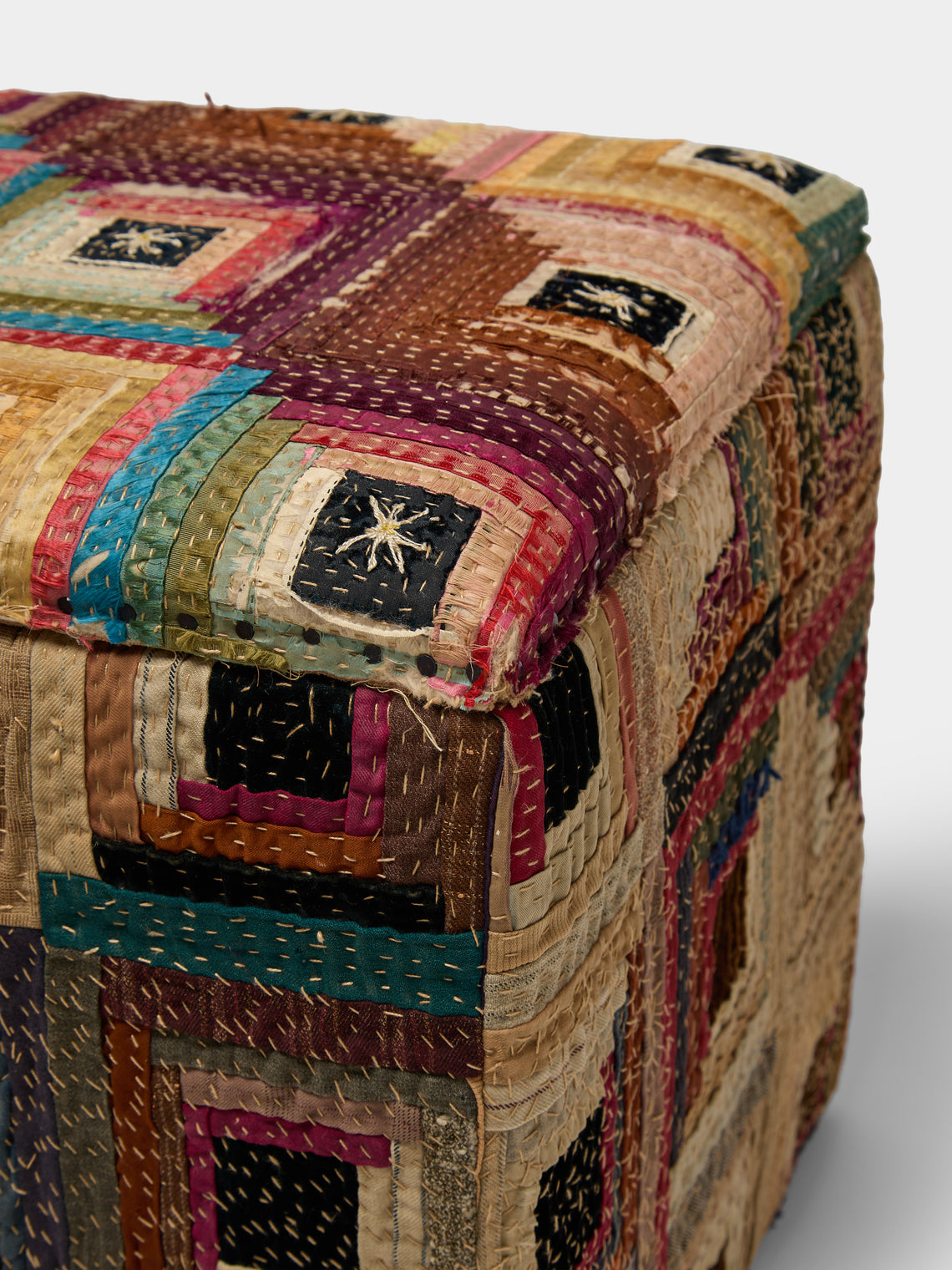 By Walid - 19th-Century Patchwork Silk Storage Stool - Multiple - ABASK
