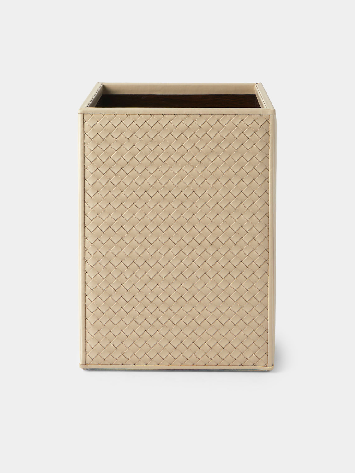 Riviere - Ivo Woven Leather Wastepaper Bin - Ivory - ABASK - 