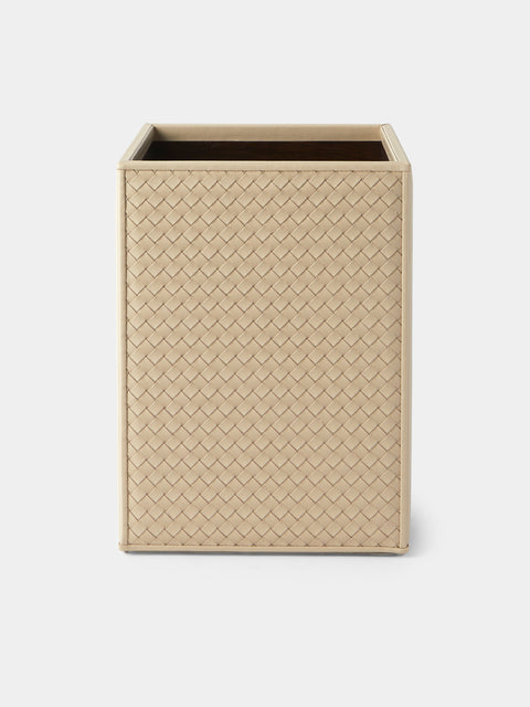 Riviere - Ivo Woven Leather Wastepaper Bin - Ivory - ABASK - 