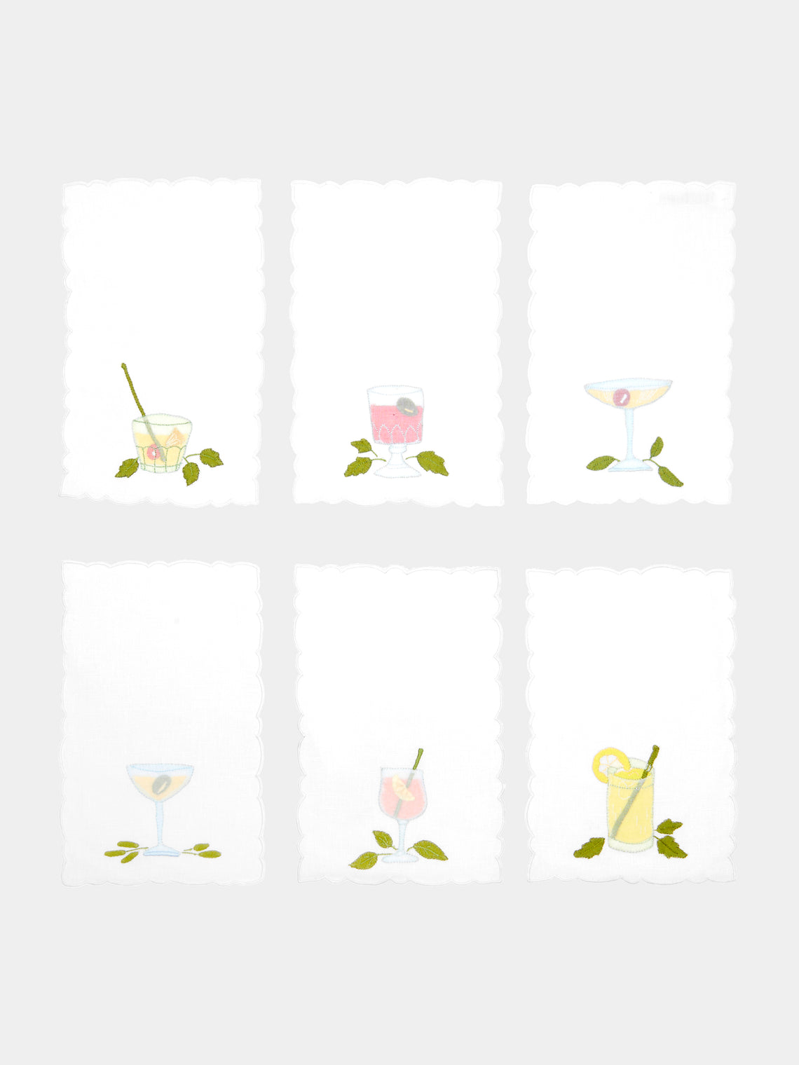 Bicchieri Hand-Embroidered Linen Cocktail Napkins (Set of 6)
