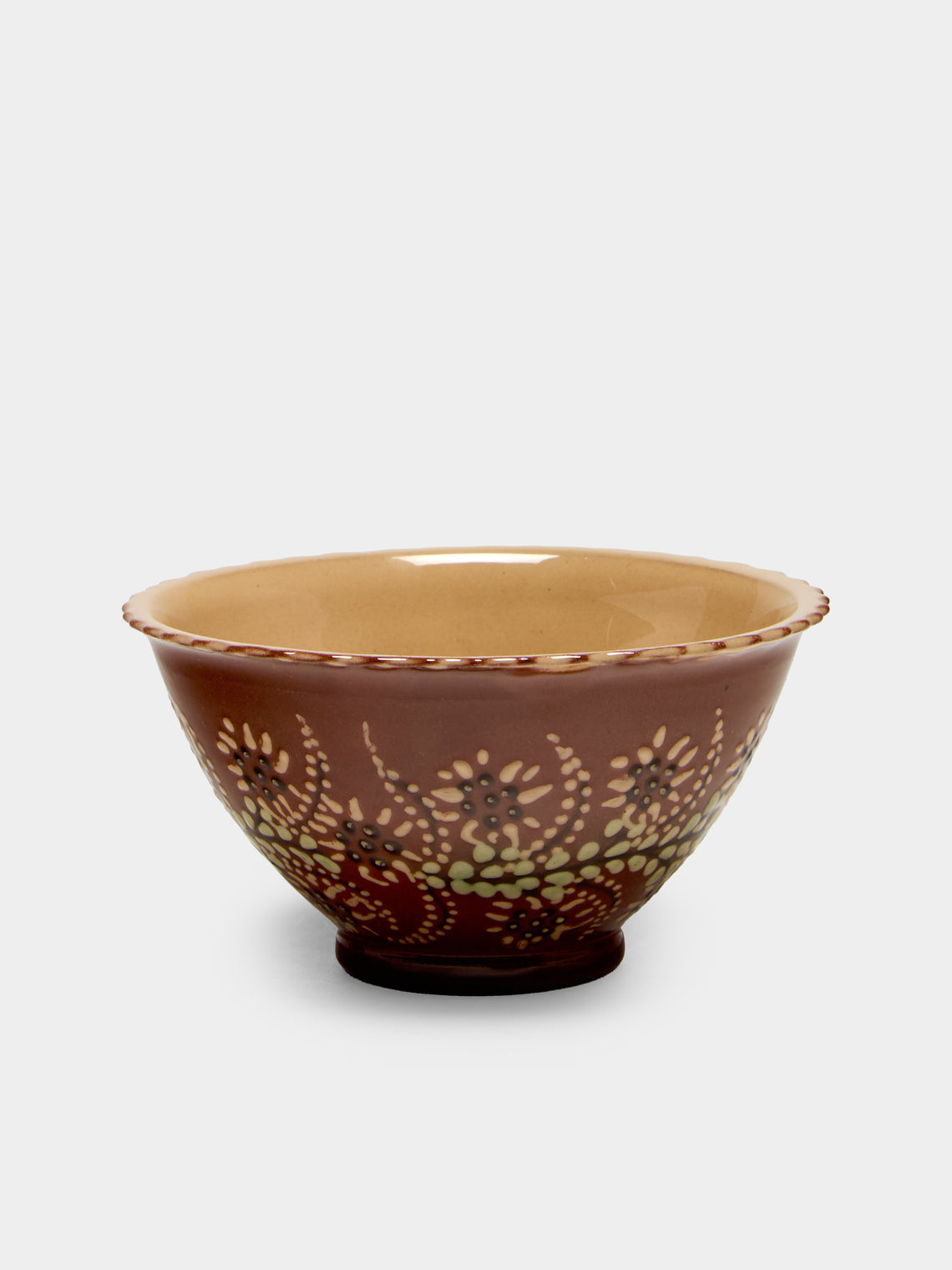 Poterie d’Évires - Flowers Hand-Painted Ceramic Petite Fluted Bowls (Set of 6) - Light brown - ABASK