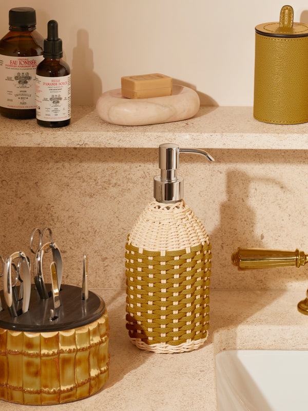 Giobagnara - Rouen Leather and Rattan Soap Dispenser - Yellow - ABASK