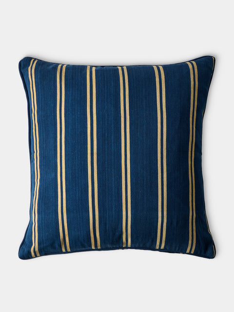 R Collective - Handwoven Indigo Striped Cotton Cushion (19.5in/50cm) - Multiple - ABASK - 