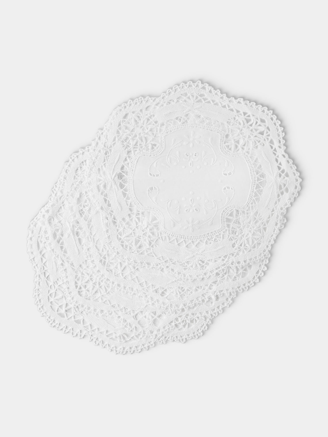 Rolane du Dreuih Creations - Lacework Linen Small Round Placemats (Set of 4) - Ivory - ABASK