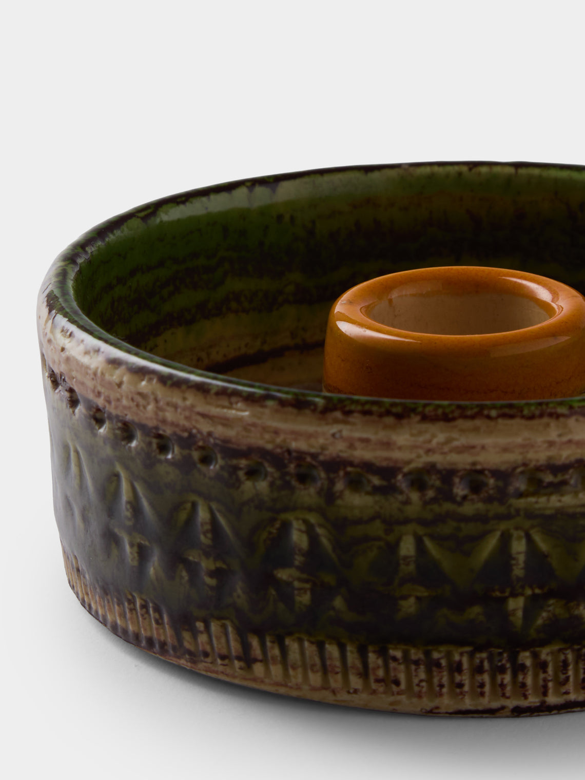 Antique and Vintage - 1960s Bitossi Sahara Ceramic Candle Holder - Green - ABASK