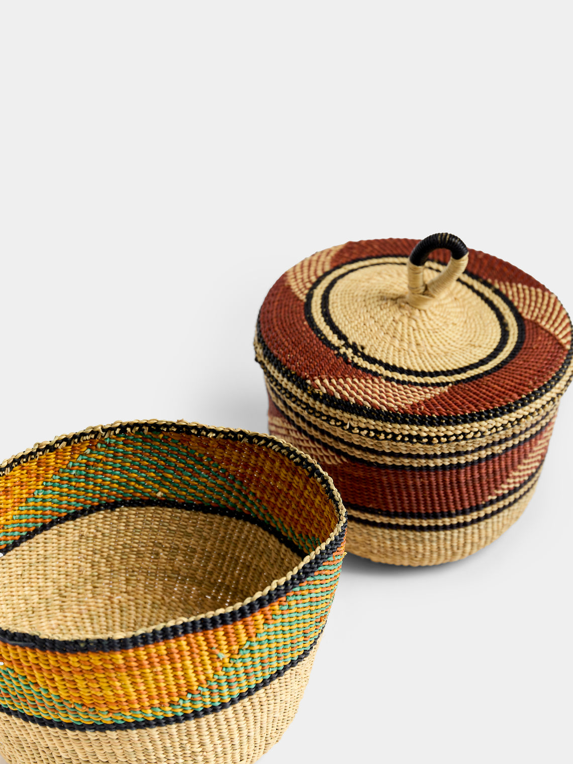 Baba Tree - Banasco Handwoven Elephant Grass Lidded Storage Baskets (Set of 2) - Multiple - ABASK