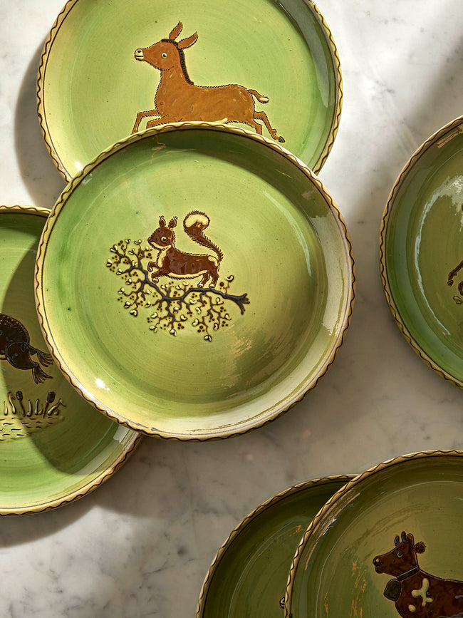 Poterie d’Évires - Animals Hand-Painted Ceramic Dinner Plates (Set of 6) - Green - ABASK