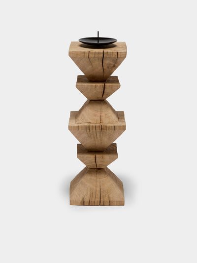 Jamie Gaunt Designs - Totem Hand-Carved Wood Candle Holder - Light Brown - ABASK - 