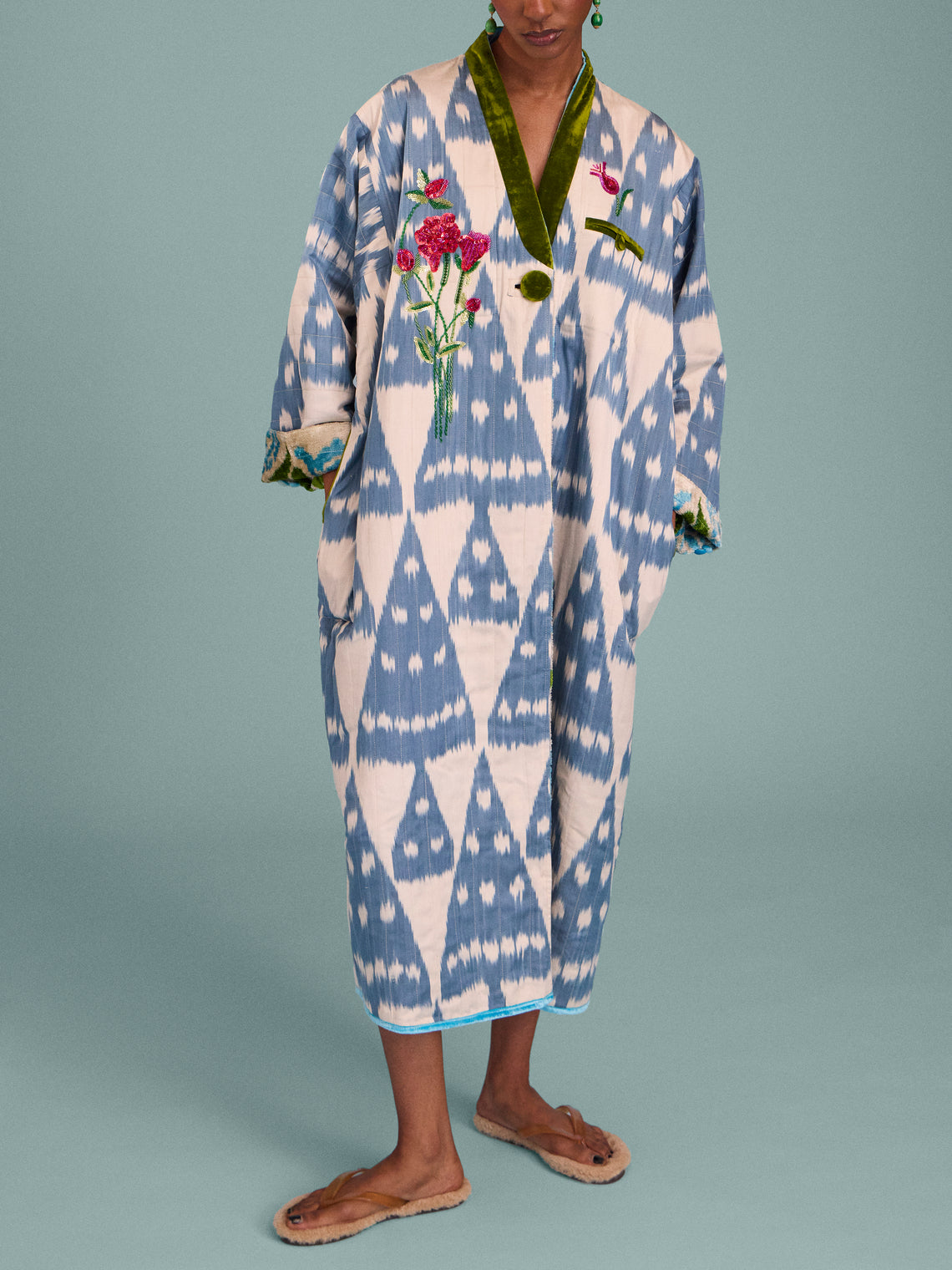 Nazzy Beglari - Hand-Loomed Ikat Velvet Reversible Robe | One Size - Multiple - ABASK