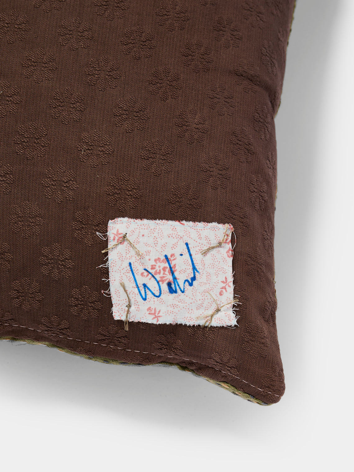 By Walid - 19th-Century Needlepoint Wool and Damask Pillow (16in/41cm) - Multiple - ABASK