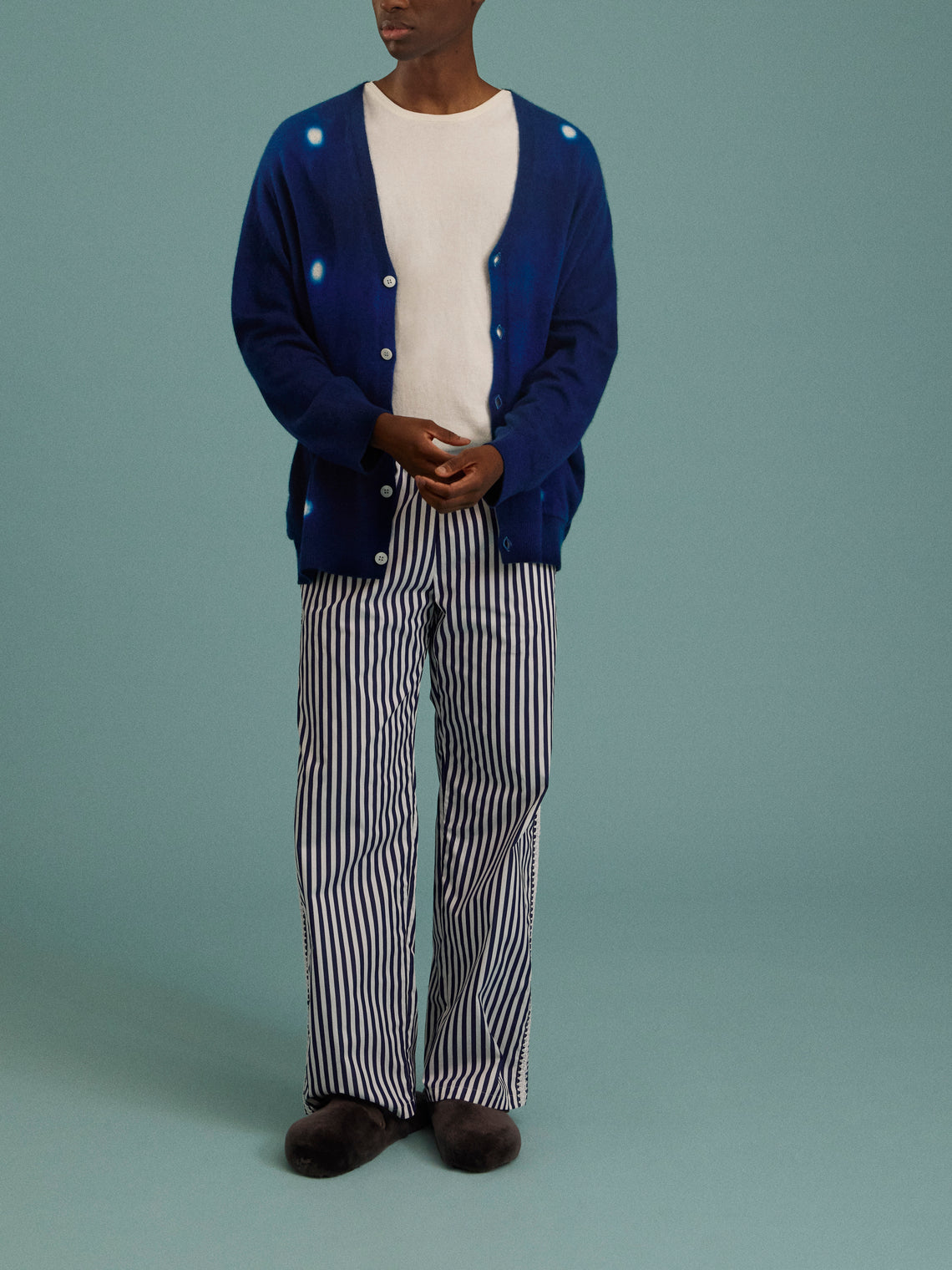 Suzusan - Shibori Cashmere Seamless Wide Cardigan - Blue - ABASK