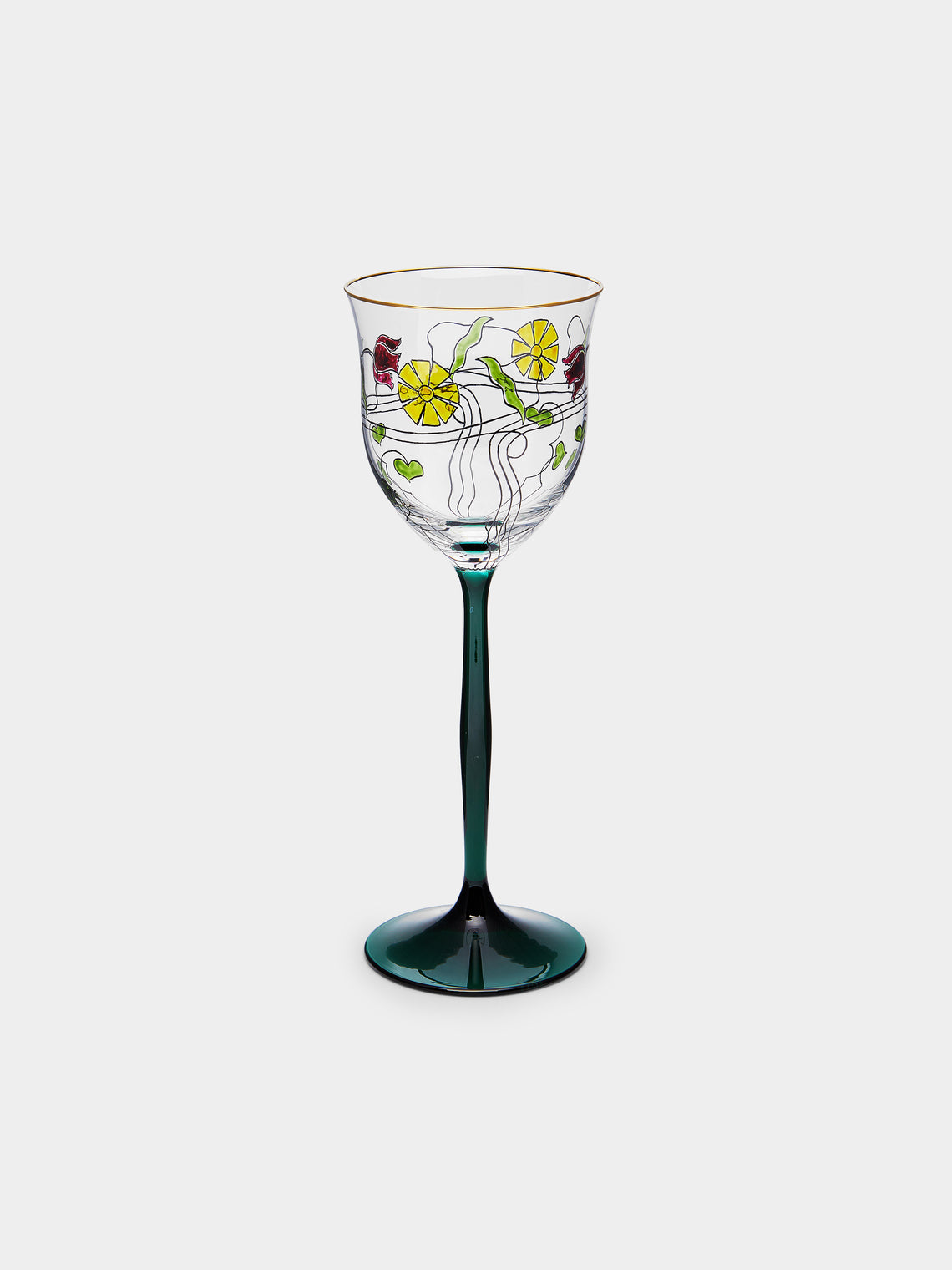 Theresienthal - Serenade Hand-Painted Crystal White Wine Glass (Set of 2) - Green - ABASK- 