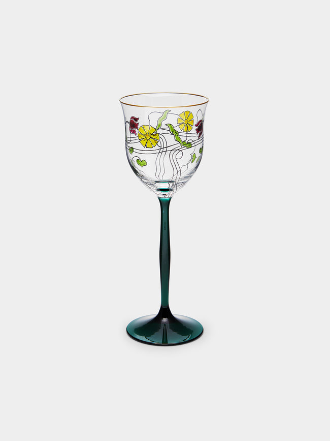 Theresienthal - Serenade Hand-Painted Crystal White Wine Glass (Set of 2) - Green - ABASK- 