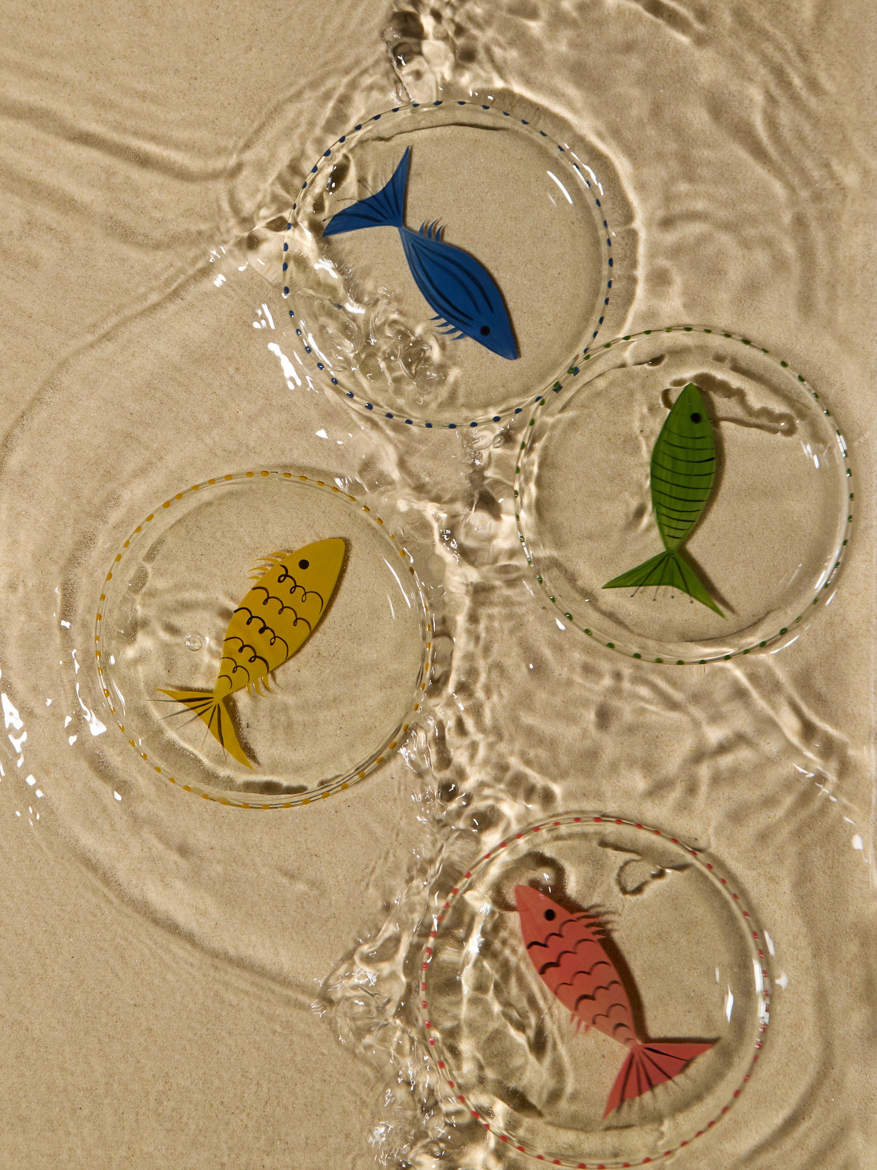 Fish Hand-Painted Glass Bread Plates (Set of 6)