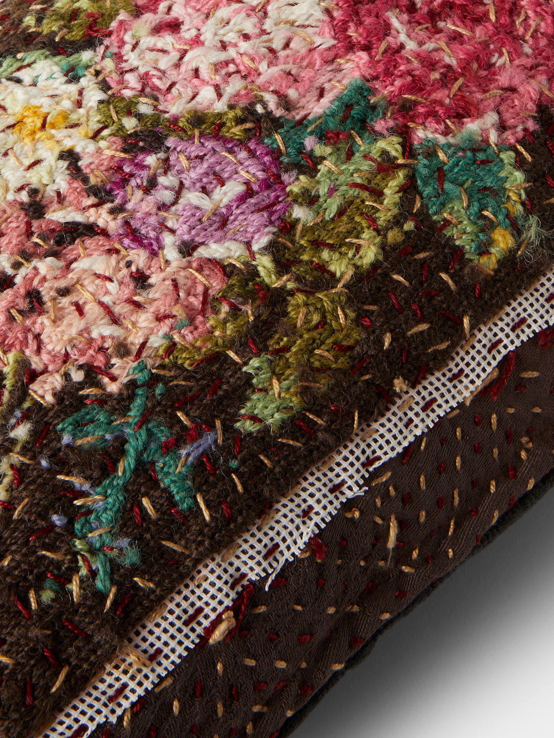 By Walid - 19th-Century Needlepoint Wool, Linen and Cotton Cushion (19.5in/50cm) - Multiple - ABASK