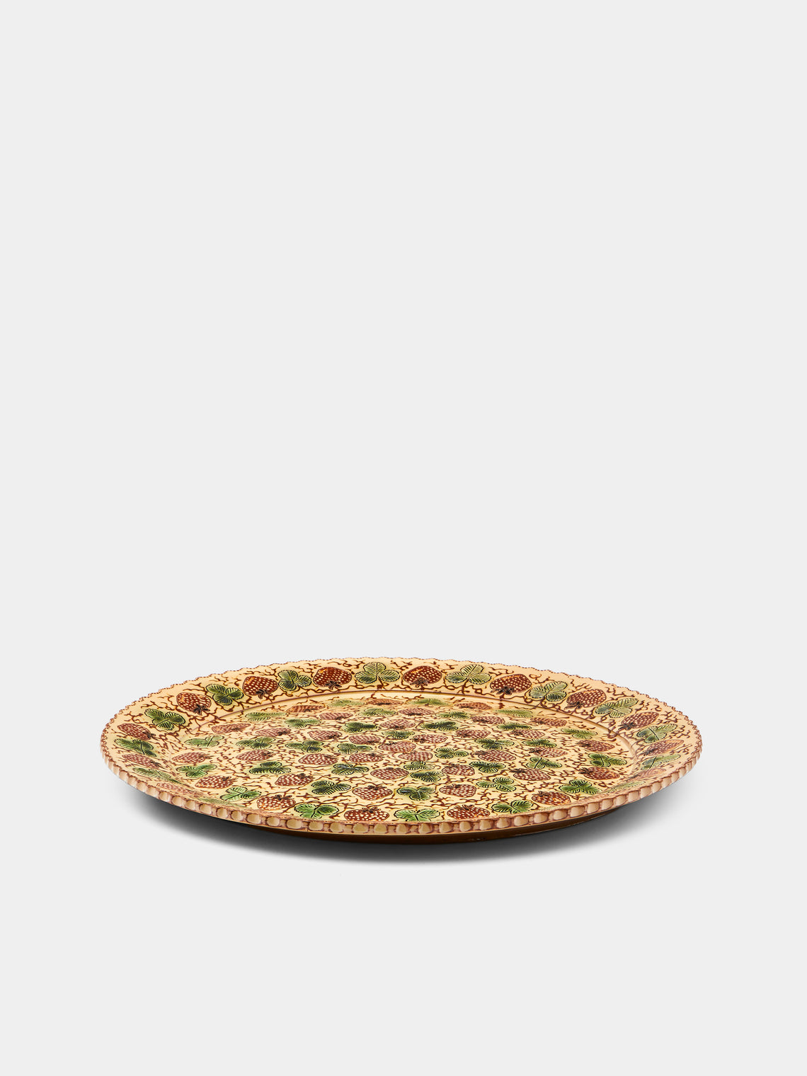 Poterie d’Évires - Strawberries Hand-Painted Ceramic Large Round Platter - Cream - ABASK