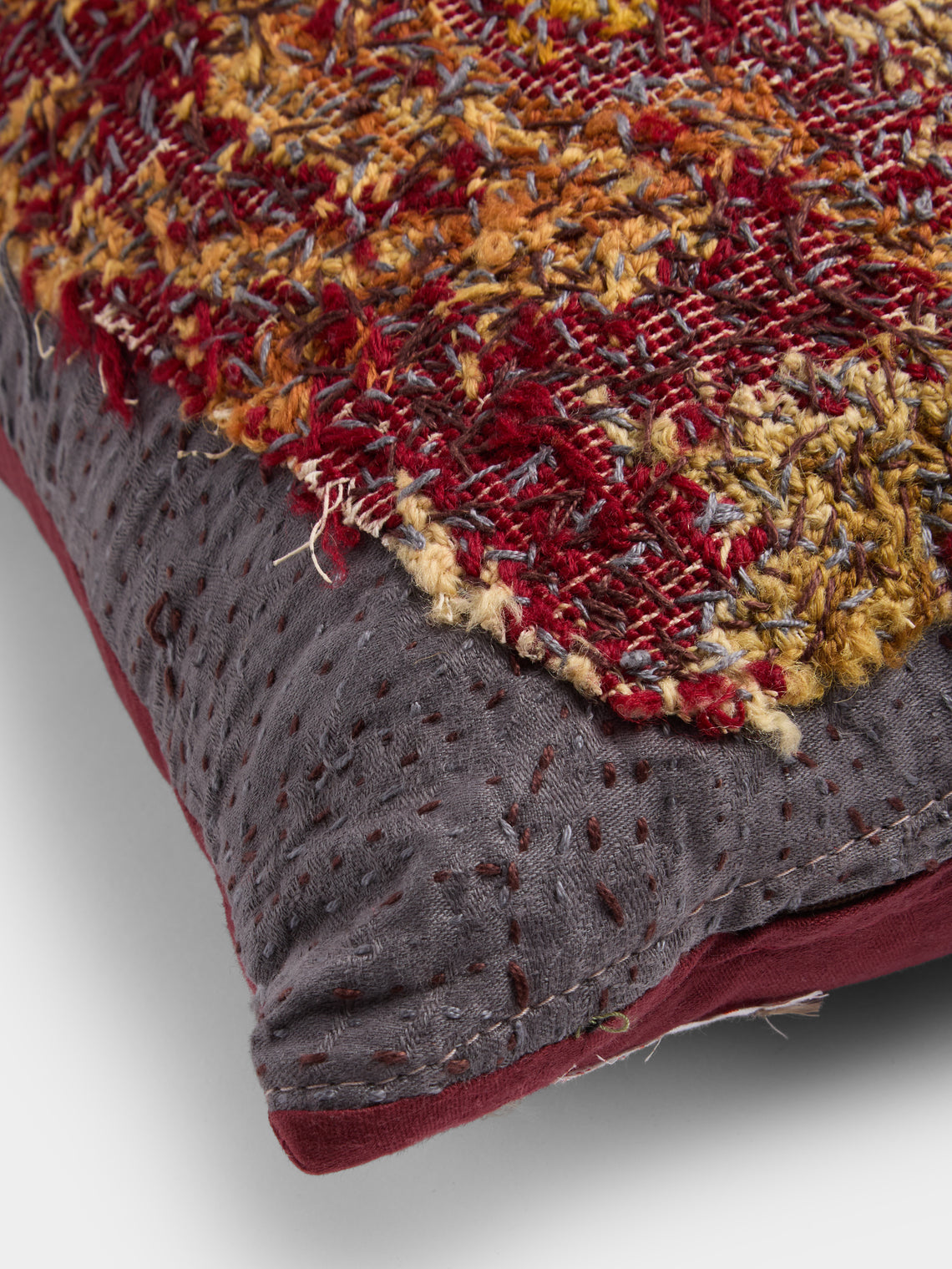 By Walid - 19th-Century English Needlepoint Wool and Damask Cushion (19.5in/50cm) - Multiple - ABASK
