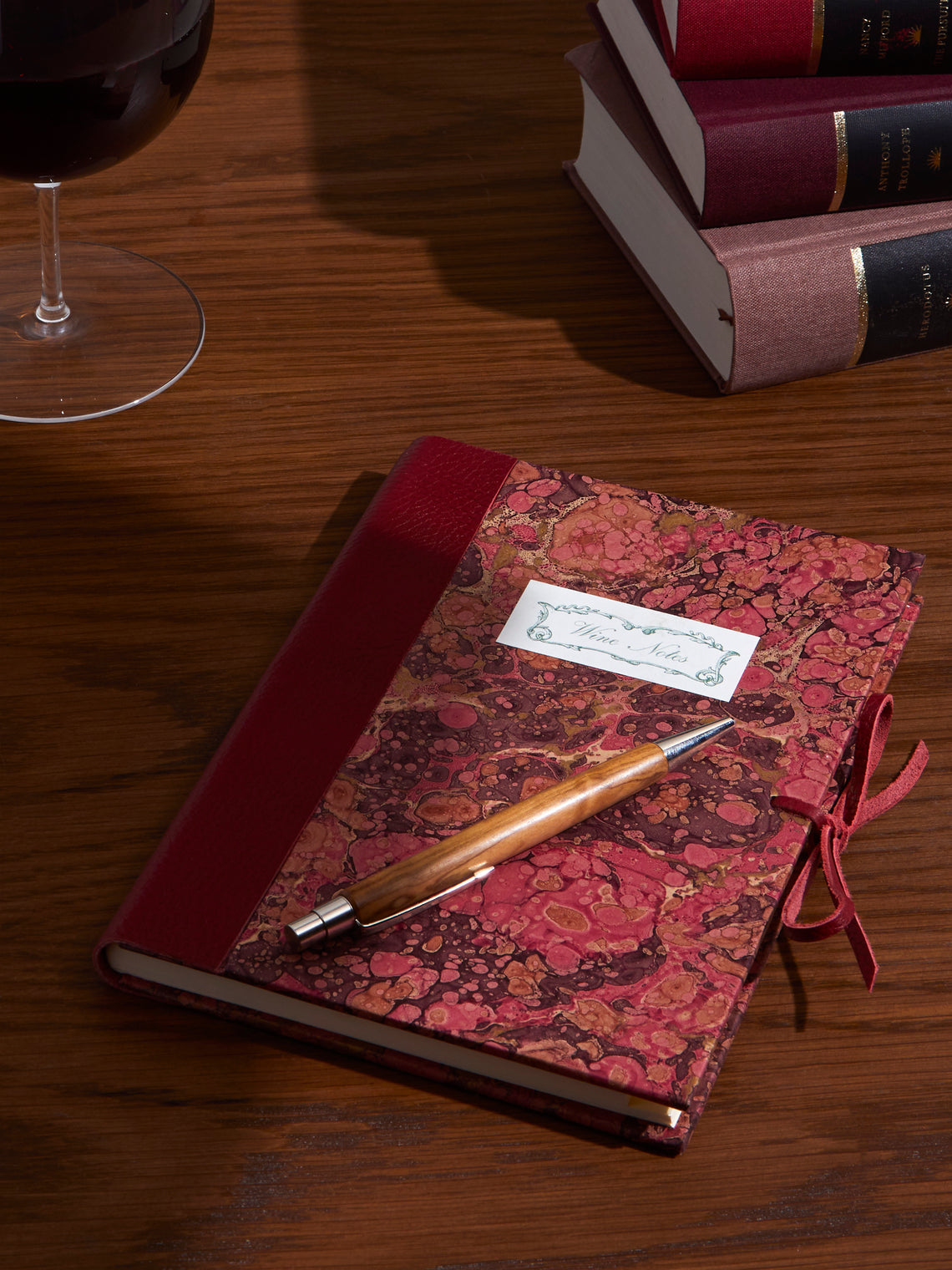 Hand-Marbled Leather-Bound Wine, Gardening & Recipe Journals (Set of 3)