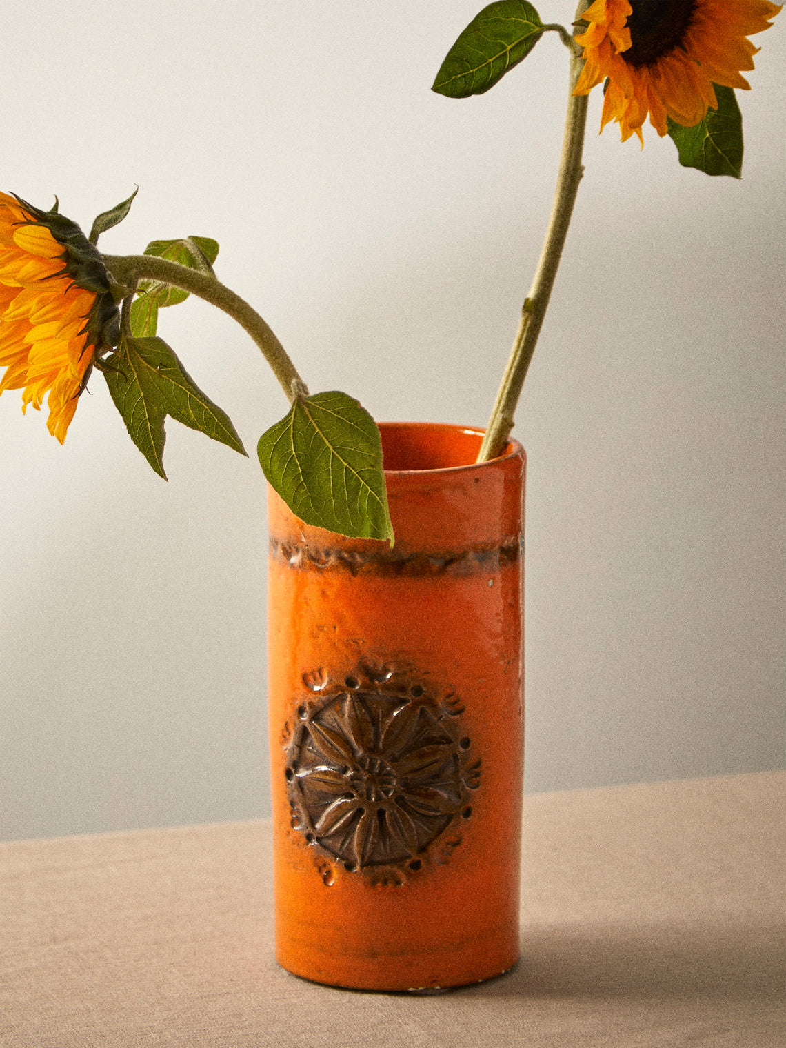 Antique and Vintage - 1980s Bitossi Ceramiche Sevilla Ceramic Vase (8.5in/22cm) - Orange - ABASK