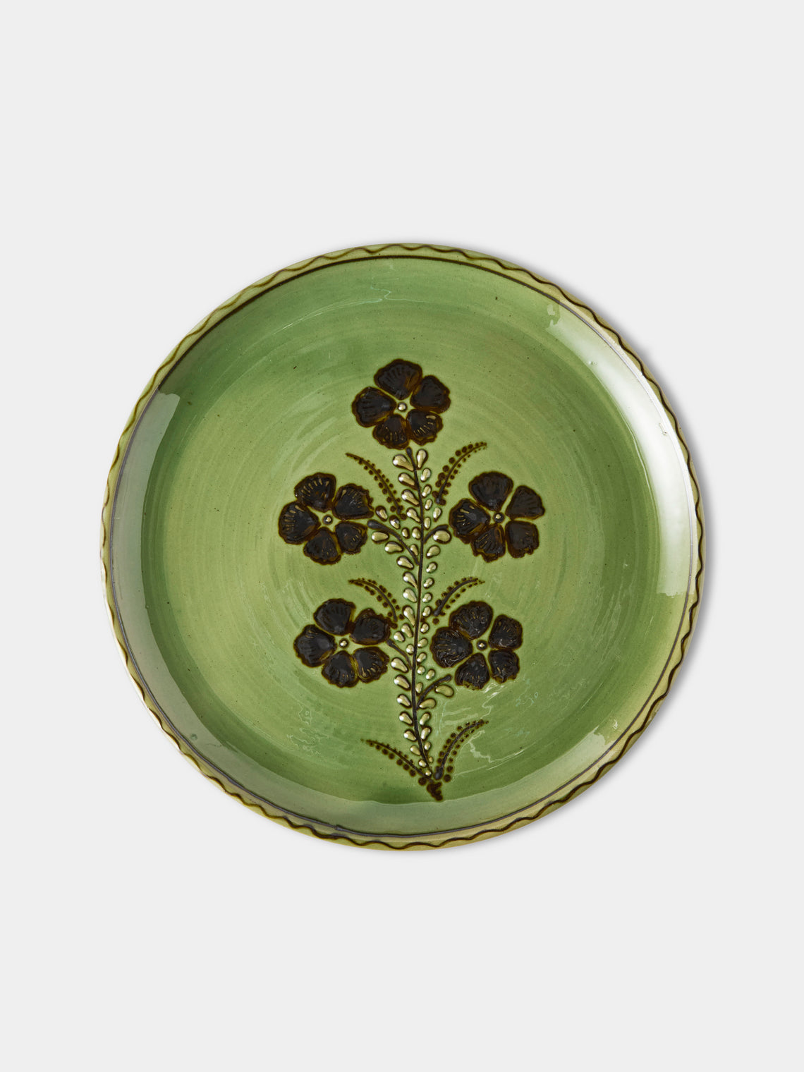 Poterie d’Évires - Flowers Hand-Painted Ceramic Dinner Plates – 9.5in/24cm (Set of 4) - Green - ABASK