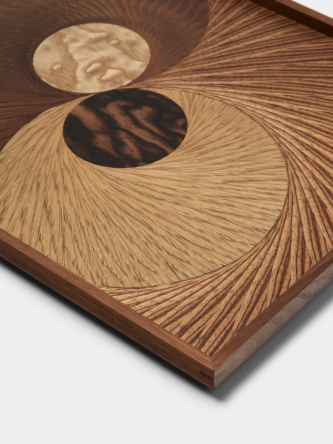 Mori Kougei - Flying Bird Poke Marquetry Wood Tray (14.5in/36.5cm) - Brown - ABASK