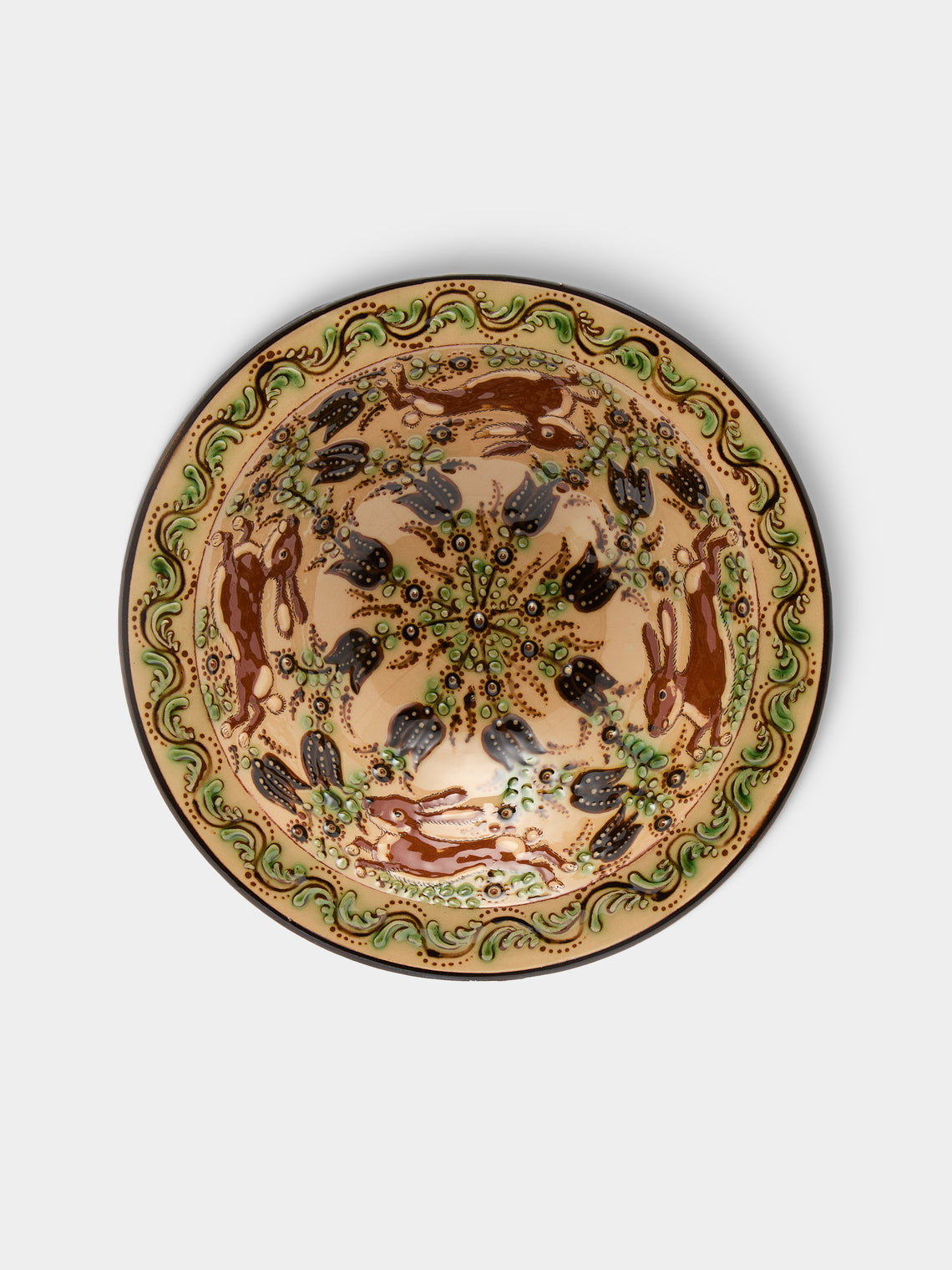Poterie d’Évires - Rabbits Hand-Painted Ceramic Serving Bowl - Cream - ABASK