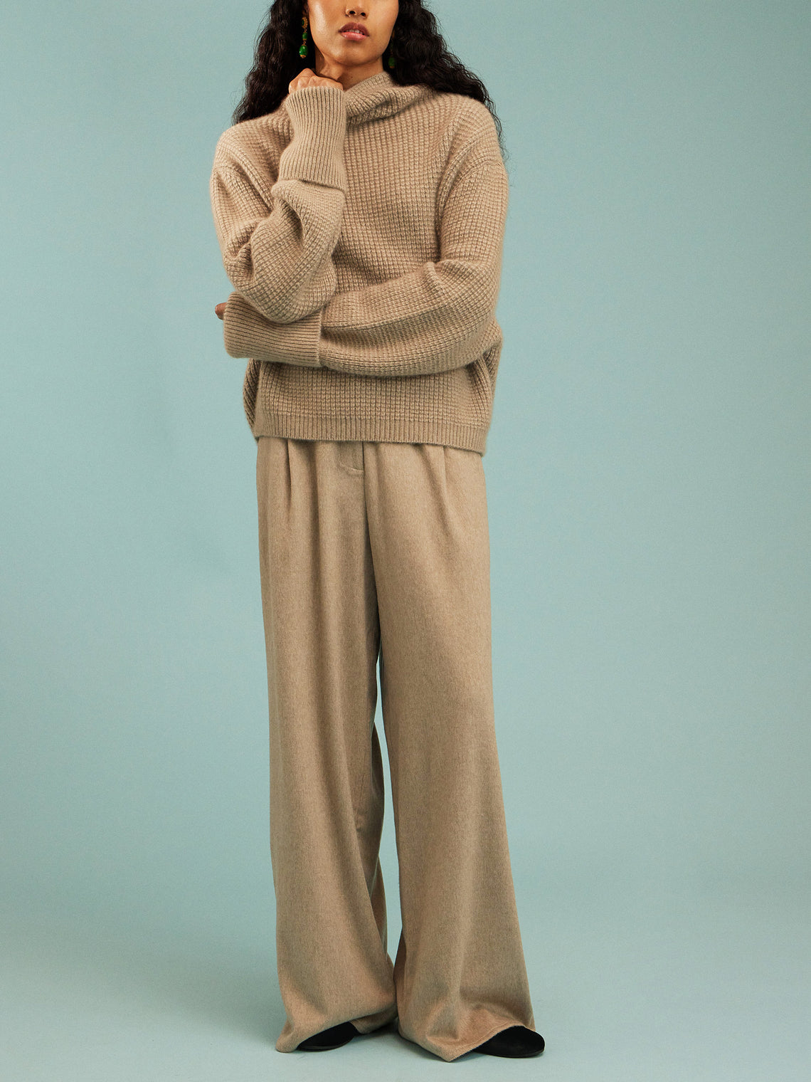 Dusan - Cashmere Mock-Neck Kimono-Sleeve Sweater | One Size - Beige - ABASK