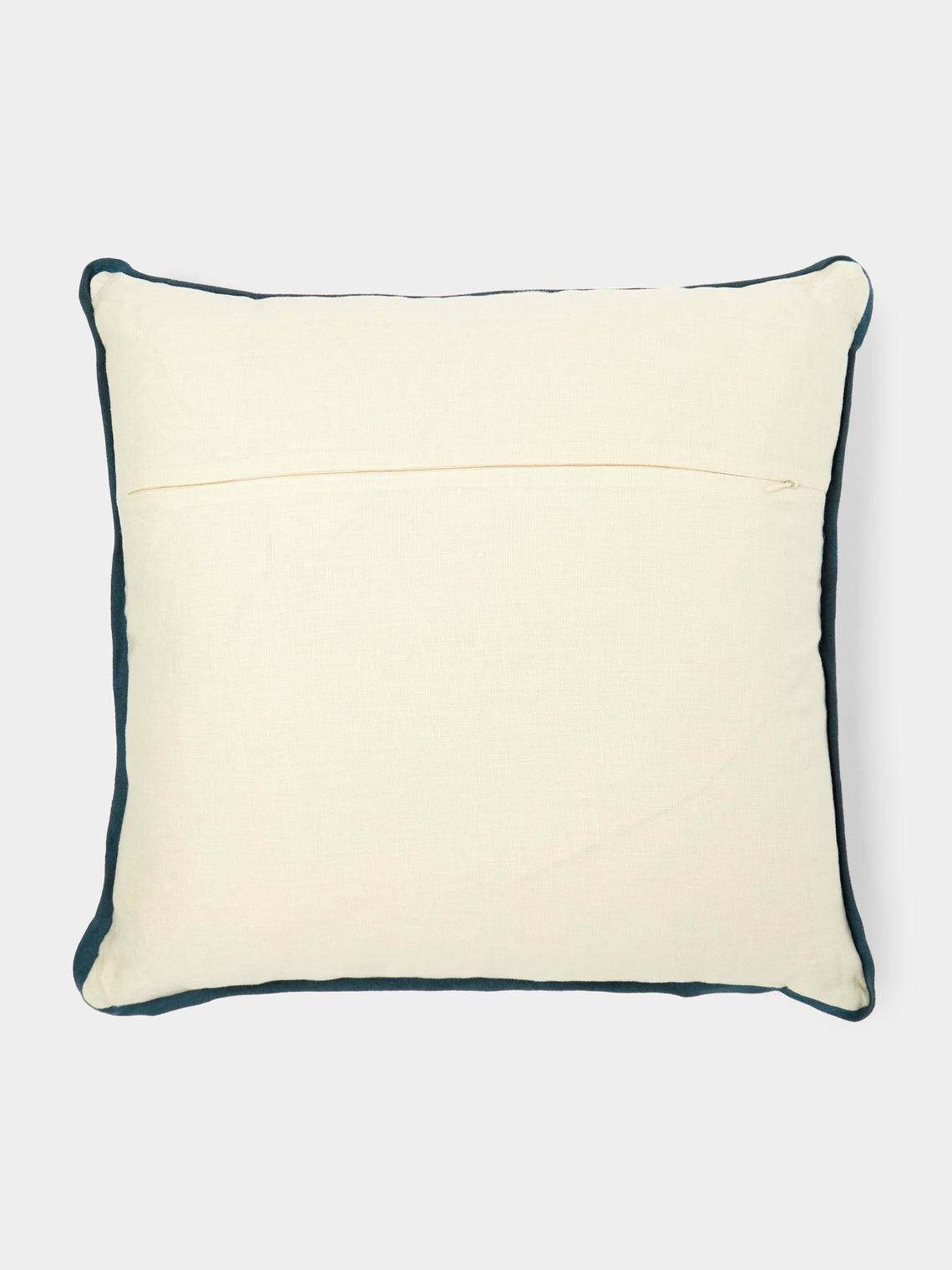 Rosemary Milner - Seaweed Hand-Embroidered Linen Cushion (19.5in/50cm) - White - ABASK