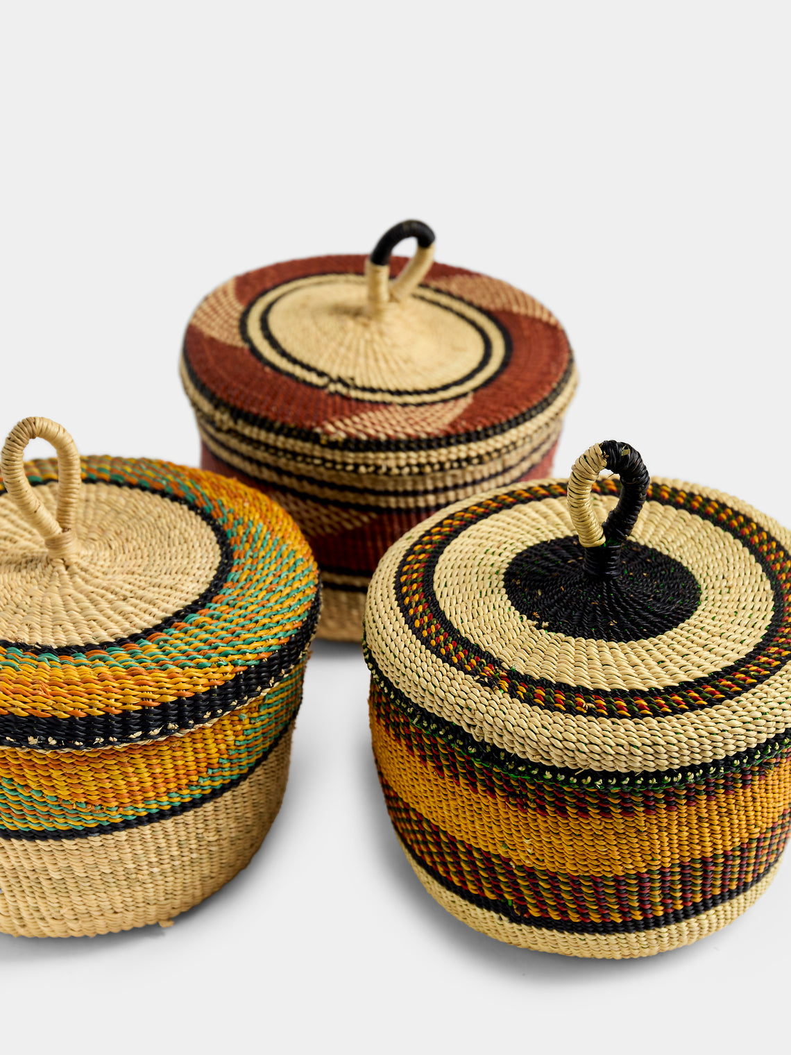 Baba Tree - Banasco Handwoven Elephant Grass Lidded Storage Baskets (Set of 2) - Multiple - ABASK