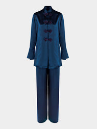 Loretta Caponi - Azalea Silk Pajama Set - Navy - ABASK - 
