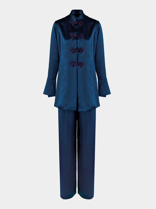 Loretta Caponi - Azalea Silk Pajama Set - Navy - ABASK - 