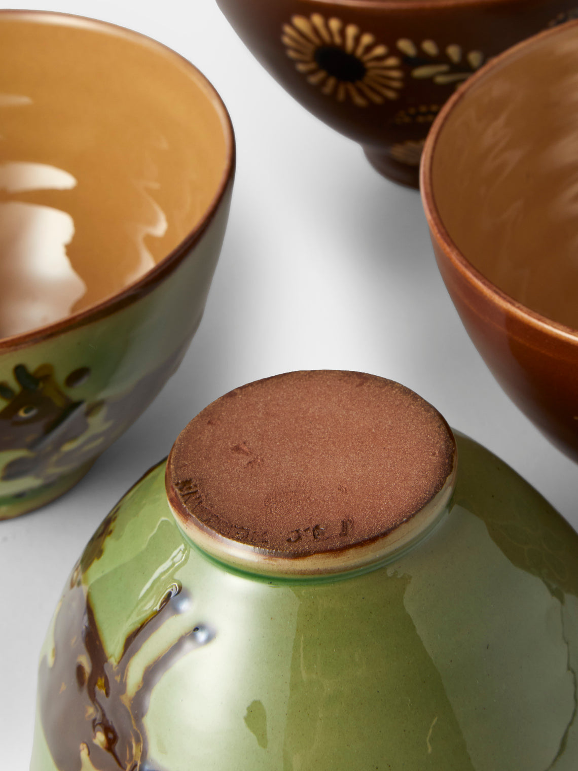 Poterie d’Évires - Flowers and Cows Hand-Painted Ceramic Small Bowls (Set of 4) - Green - ABASK