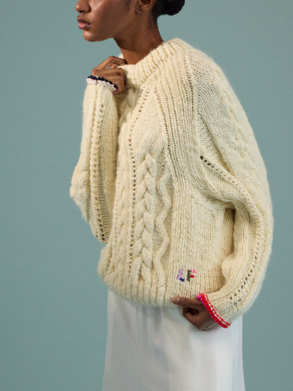 La Fetiche - Marianne Hand-Knitted Wool Sweater | Size: S - Cream - ABASK