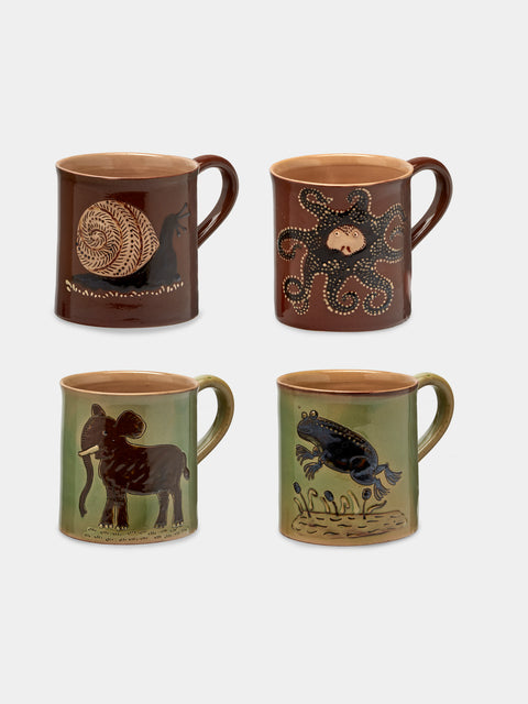 Poterie d’Évires - Animals Hand-Painted Ceramic Mugs (Set of 4) - Multiple - ABASK - 