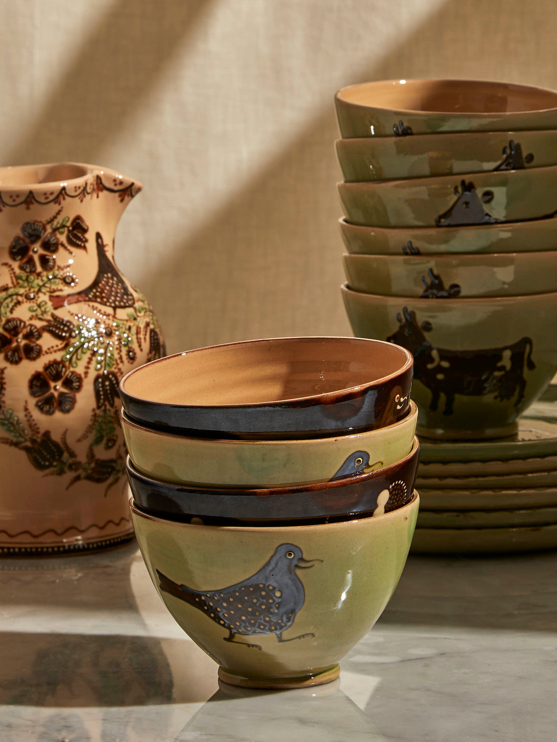 Poterie d’Évires - Flowers and Birds Hand-Painted Ceramic Bowls (Set of 6) - Multiple - ABASK