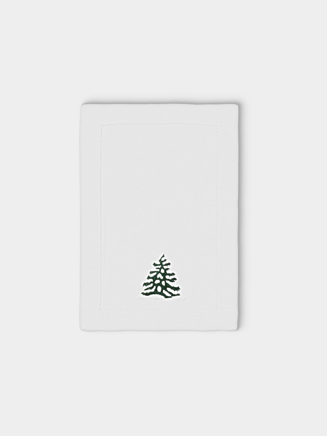 ERI Textiles - | Set of 4 | Winter Forest Hand-Embroidered Linen Napkins - White - ABASK