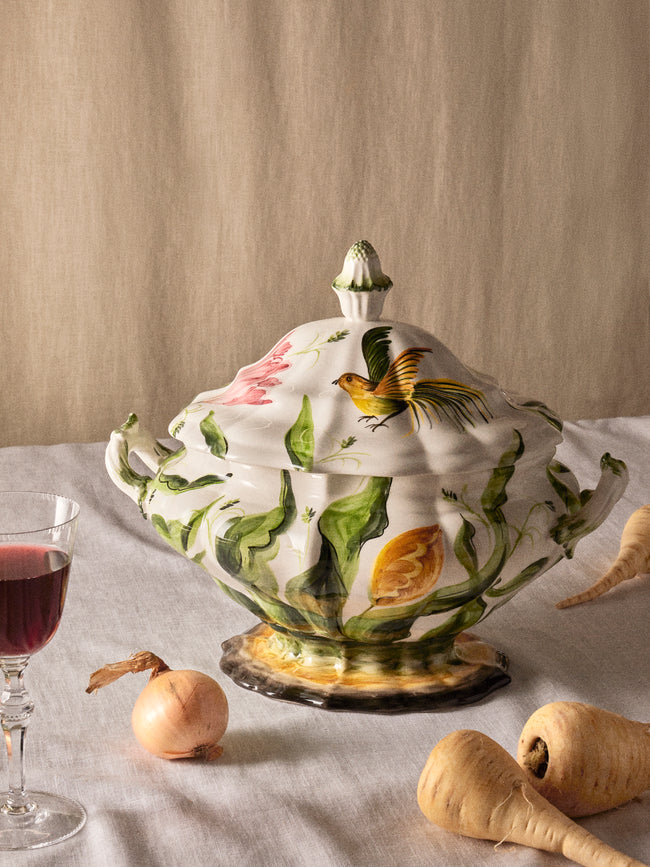 Fioravola - Birds and Tulips Hand-Painted Ceramic Tureen - White - ABASK