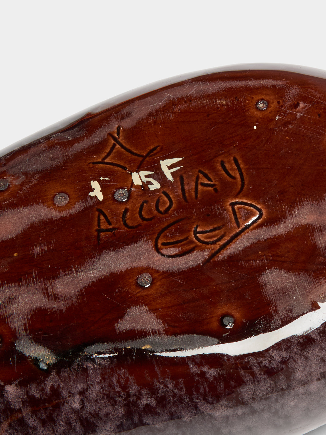 Antique and Vintage - Mid-Century Accolay Leaf Ceramic Bowl - Brown - ABASK