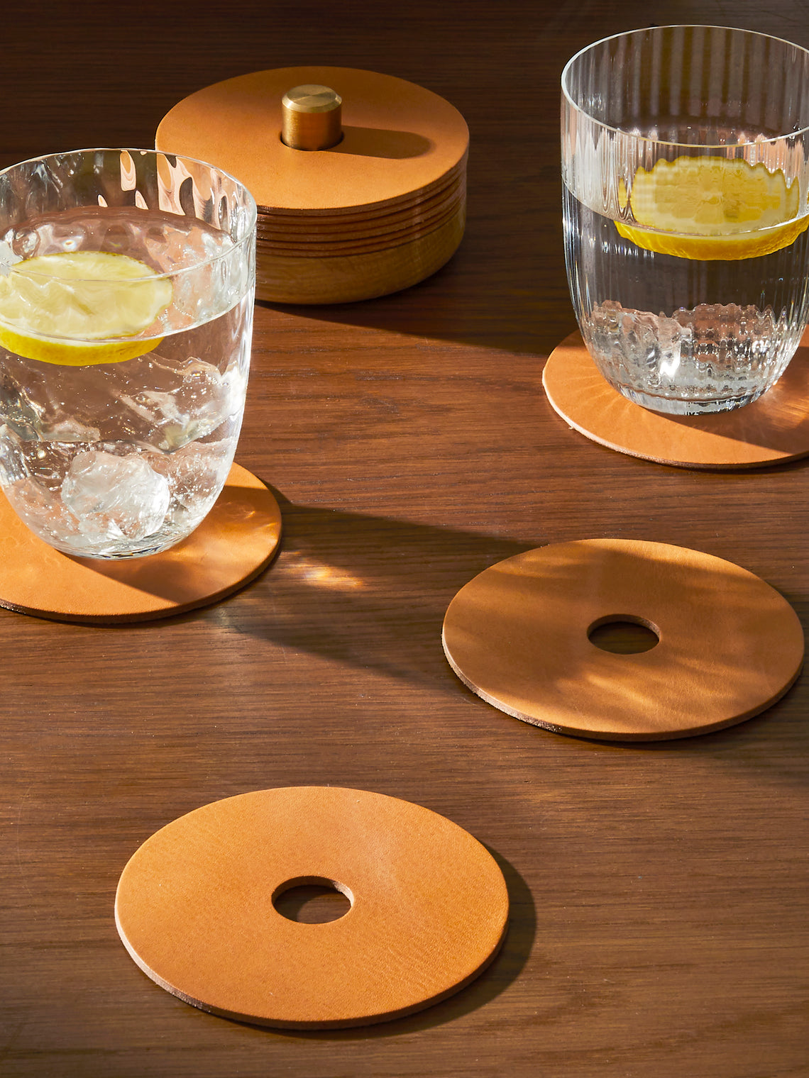 Otzi Studio - | Set of 10 | Gasket Leather Coasters - Natural - ABASK