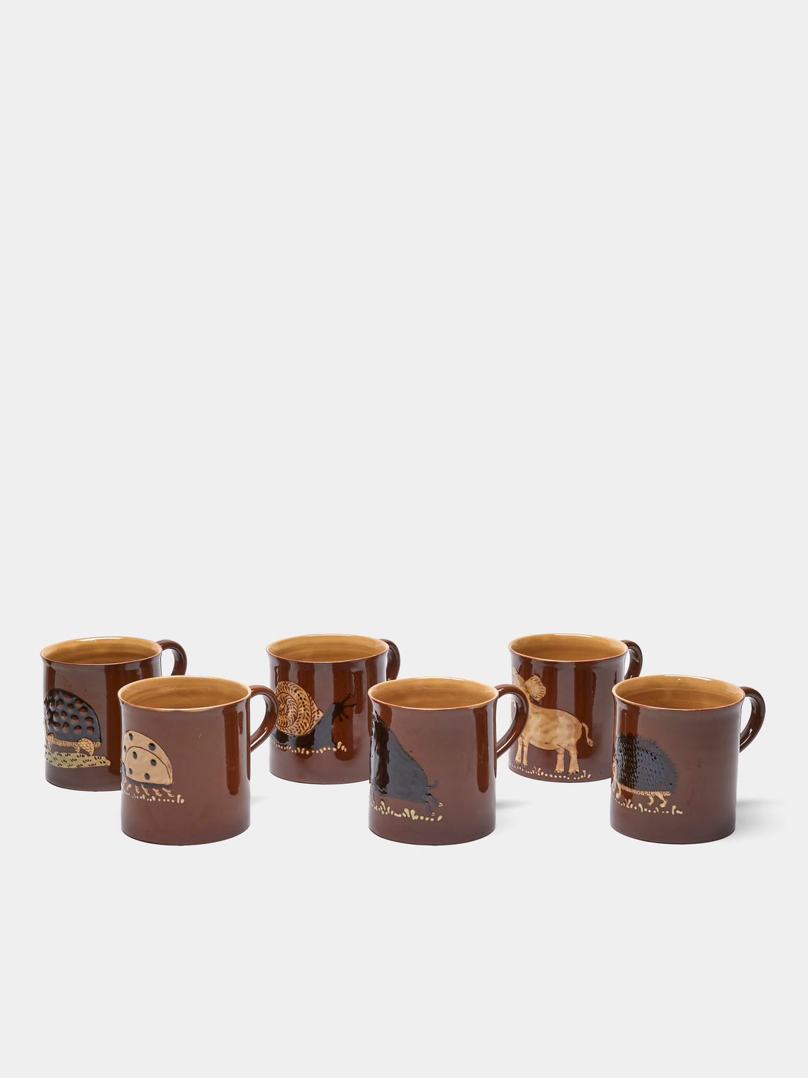 Poterie d’Évires - Animals Hand-Painted Ceramic Mugs (Set of 6) - Light brown - ABASK