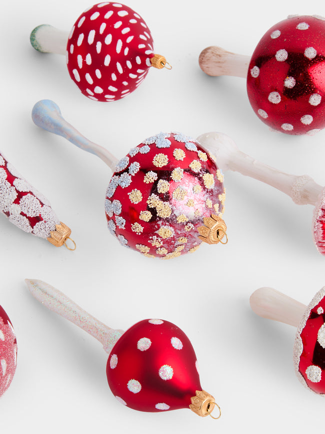 ABASK Decorations - Traditional Mushrooms Hand-Blown Glass Baubles (Set of 8) - Red - ABASK