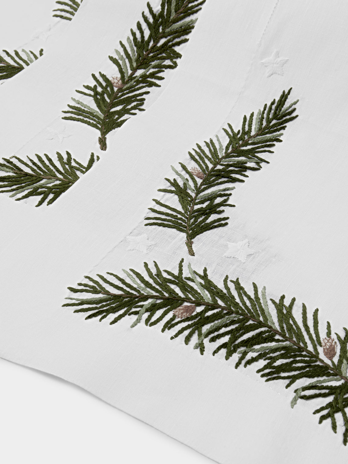 ERI Textiles - | Set of 4 | Christmas Branch Hand-Embroidered Linen Placemats - Multiple - ABASK
